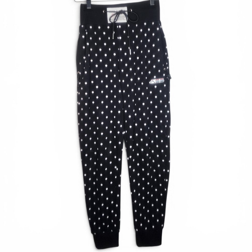 Adam Selman Sport High Rise Polka Dot Jogger Sweatpants in Black White Size S